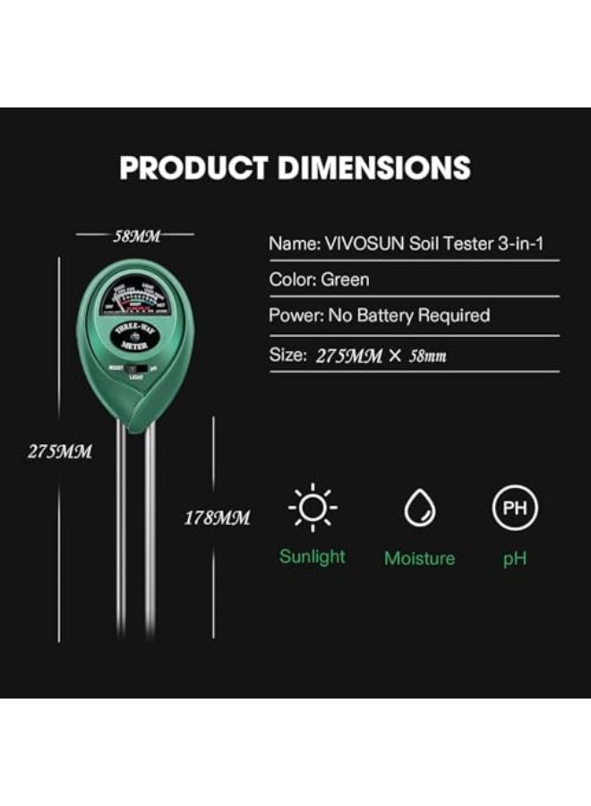 Generic Lonimia Soil Tester, Light and PH Tester, Metal Material Three-In-One Mode Plug And Play No Battery Practical Testing Tool, Suitable For Test Soil Moisture, Light And pH Value  - Image 4