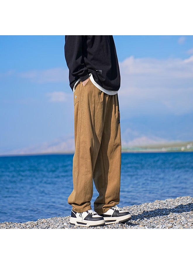 Izexx Men's Cargo Pants, Autumn Pure Cotton Style Simple Straight-leg Versatile Loose Casual Trousers, Iz46 Khaki L - Image 3