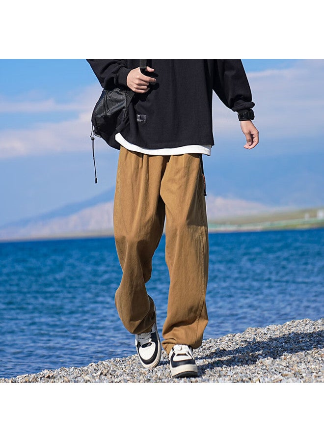 Izexx Men's Cargo Pants, Autumn Pure Cotton Style Simple Straight-leg Versatile Loose Casual Trousers, Iz46 Khaki L - Image 4