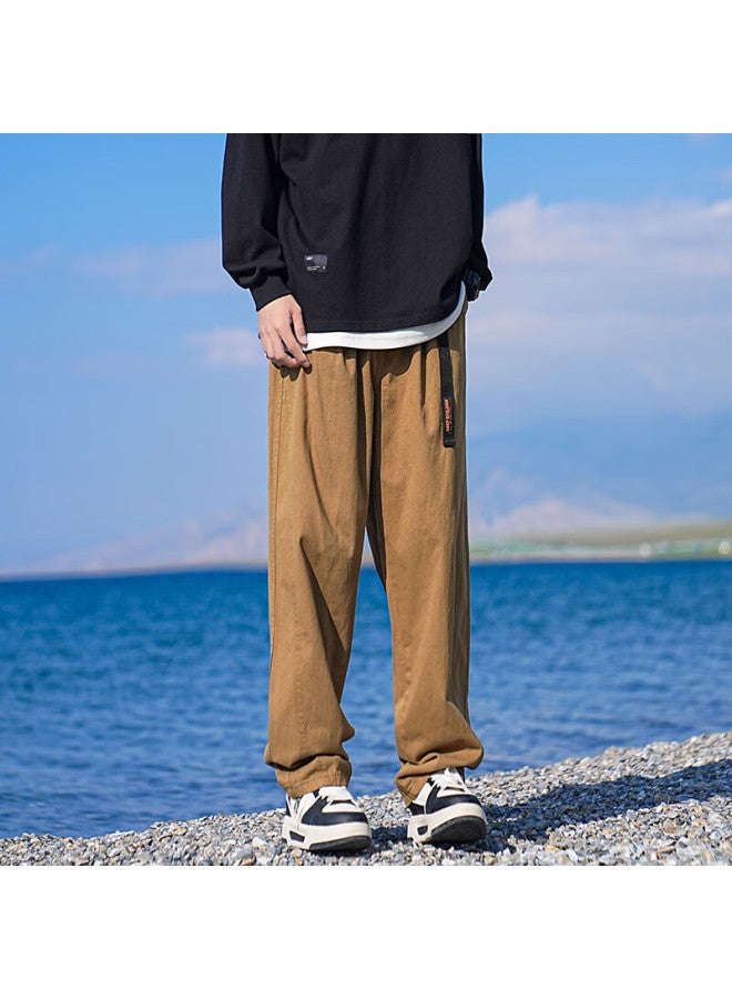 Izexx Men's Cargo Pants, Autumn Pure Cotton Style Simple Straight-leg Versatile Loose Casual Trousers, Iz46 Khaki L - Image 5