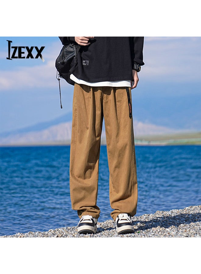 Izexx Men's Cargo Pants, Autumn Pure Cotton Style Simple Straight-leg Versatile Loose Casual Trousers, Iz46 Khaki L - Image 1