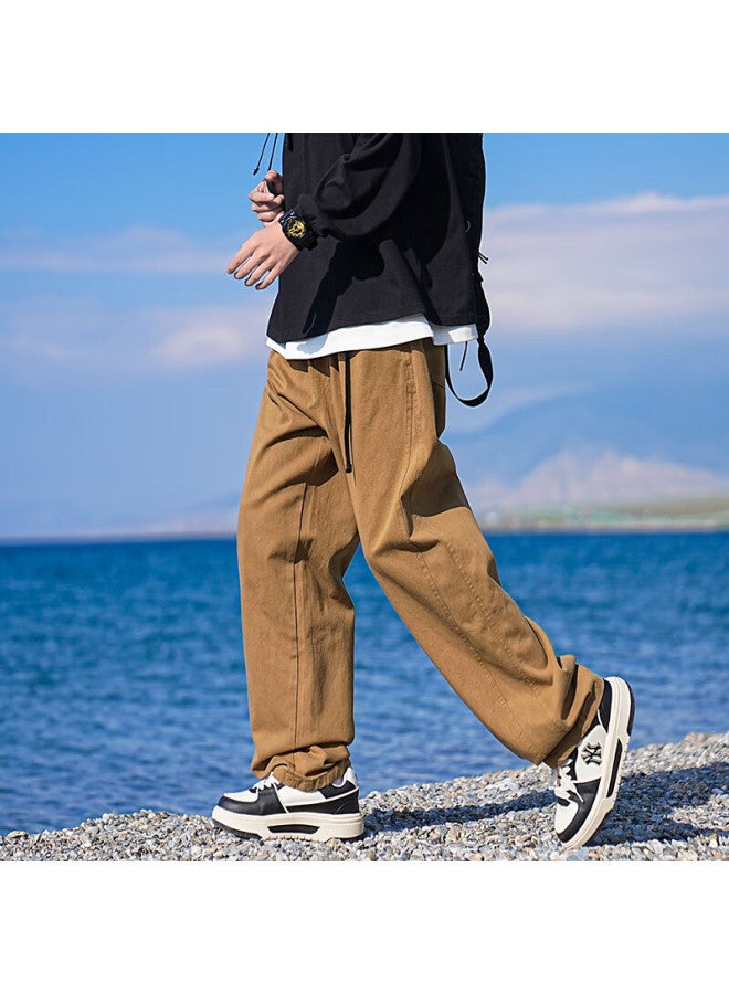 Izexx Men's Cargo Pants, Autumn Pure Cotton Style Simple Straight-leg Versatile Loose Casual Trousers, Iz46 Khaki L - Image 2