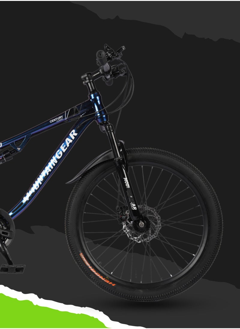 MOUNTAIN GEAR - 21-Speed Mountain Bike MGR311380 | 24-Inch Cycle with High Carbon Steel Frame | Disc Brakes | 38 Shock-Absorbing Front Fork | TX-30 Shimano Shifters | PVC Pedals | MTB Seat-BLACK YELLOW - Image 1