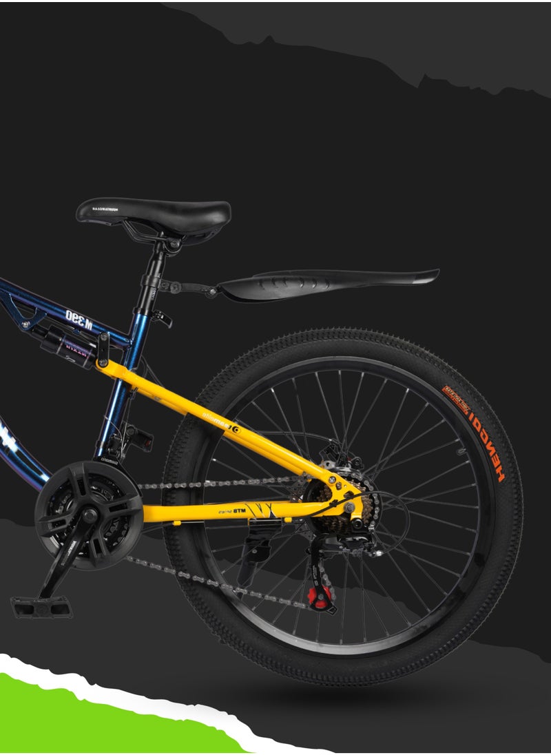 MOUNTAIN GEAR - 21-Speed Mountain Bike MGR311380 | 24-Inch Cycle with High Carbon Steel Frame | Disc Brakes | 38 Shock-Absorbing Front Fork | TX-30 Shimano Shifters | PVC Pedals | MTB Seat-BLACK YELLOW - Image 1