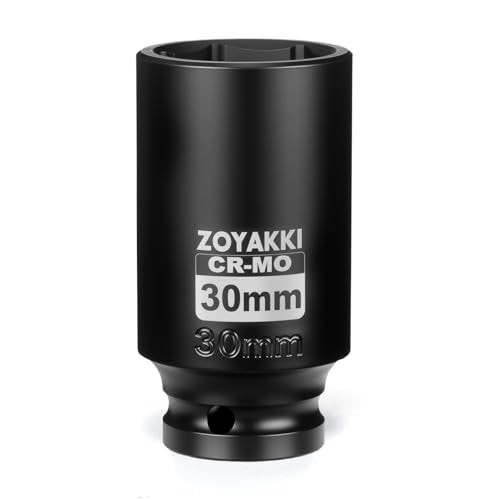 ZOYAKKI 12 Drive x 30 mm Deep 6 PT Impact Socket CRMO12inch Drive 6 Point Axle Nut Socket for Easy Removal of Axle Shaft Nuts Metric 30MM - Image 1