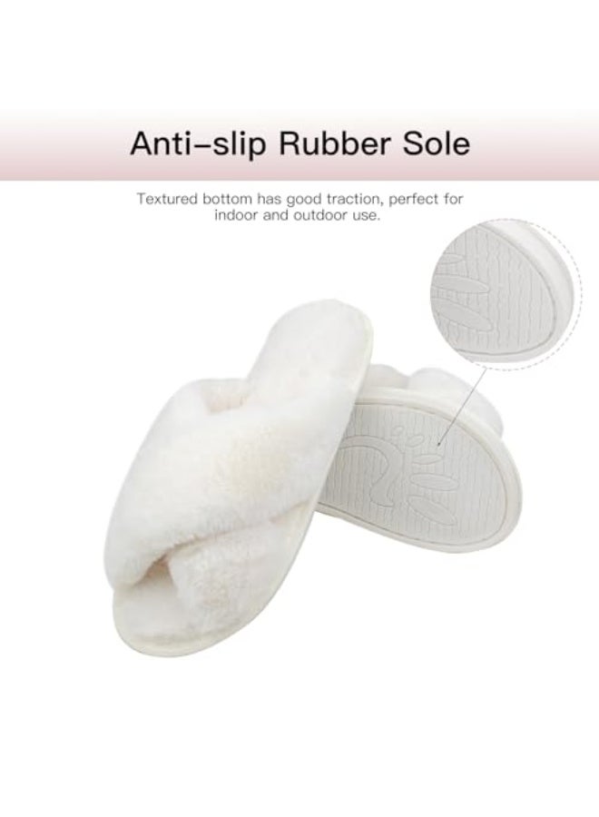 OSHIMA Fluffy Women's House Slippers Cross Band Open Toe Soft Plush Fleece Non-Slip Slippers - Image 5