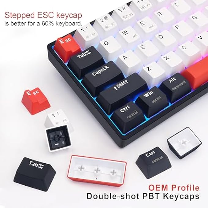 SKYLOONG GK61 DUAL-SPACE RGB BACKLIT GAMING KEYBOARD WITH HOT SWAPPABLE BROWN KTT MACHINERY SWITCHES AND DOUBLE-SHOT KEYCAPS, QMK SET TAP-HOLD FUNCTION KEYS USB-C WIRED MECHANICAL KEYBOARD - Image 3