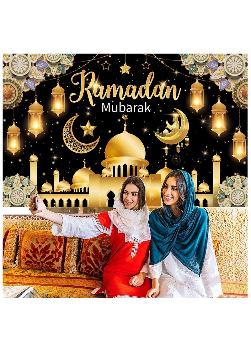 Laravel Ramadan Mubarak Backdrop Banner Large Eid Arabian Nights Moon Stars Ramadan Kareem Party Decorations Supplies Photo Booth for Wall Home Indoor Outdoor 70.8 X 43.3 Inch/180x110cm  - Image 3