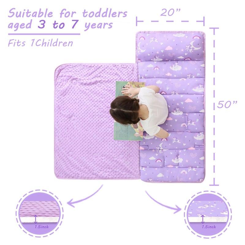 Lasoftan Toddler Nap Mat with Pillow and Blanket, Extra Large Rolled Napping Mats,Toddler Nap mats for Boys Girls, Kids Mat for Daycare, Preschool Travel Camping, Unicorn - Image 4