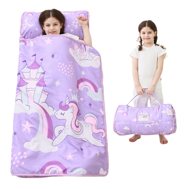 Lasoftan Toddler Nap Mat with Pillow and Blanket, Extra Large Rolled Napping Mats,Toddler Nap mats for Boys Girls, Kids Mat for Daycare, Preschool Travel Camping, Unicorn - Image 1