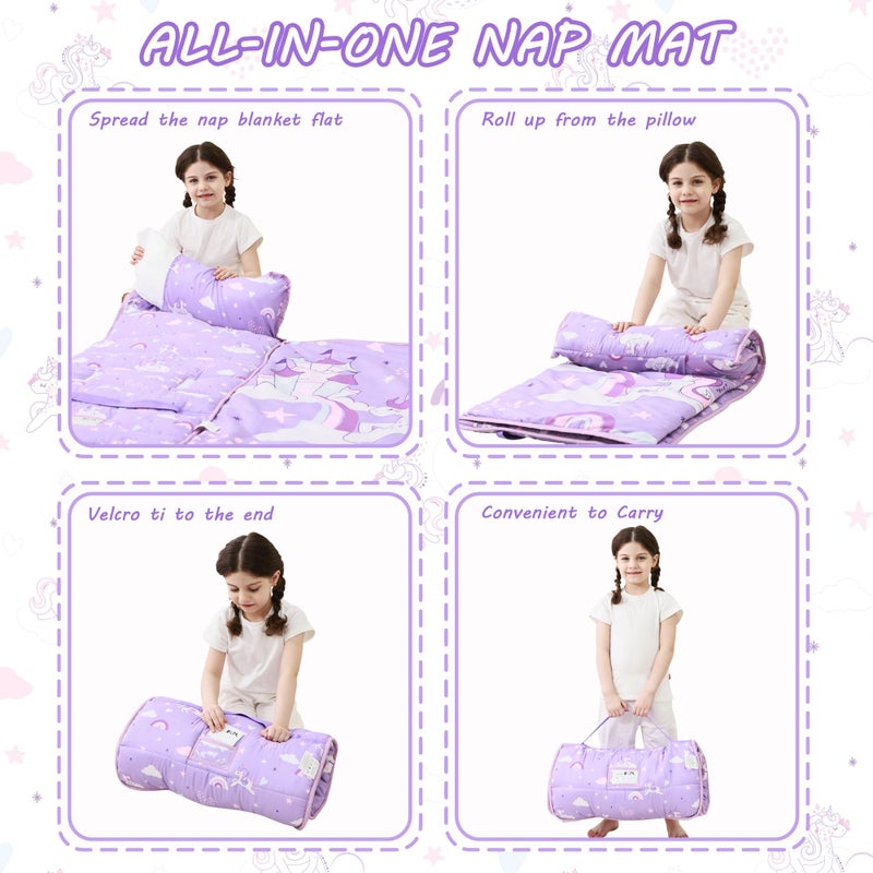 Lasoftan Toddler Nap Mat with Pillow and Blanket, Extra Large Rolled Napping Mats,Toddler Nap mats for Boys Girls, Kids Mat for Daycare, Preschool Travel Camping, Unicorn - Image 5
