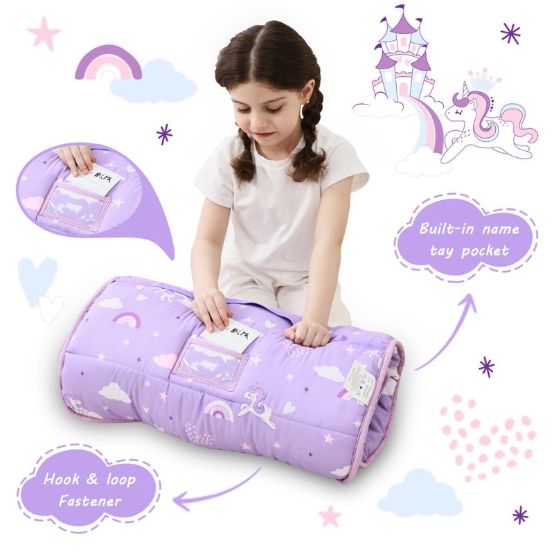 Lasoftan Toddler Nap Mat with Pillow and Blanket, Extra Large Rolled Napping Mats,Toddler Nap mats for Boys Girls, Kids Mat for Daycare, Preschool Travel Camping, Unicorn - Image 3