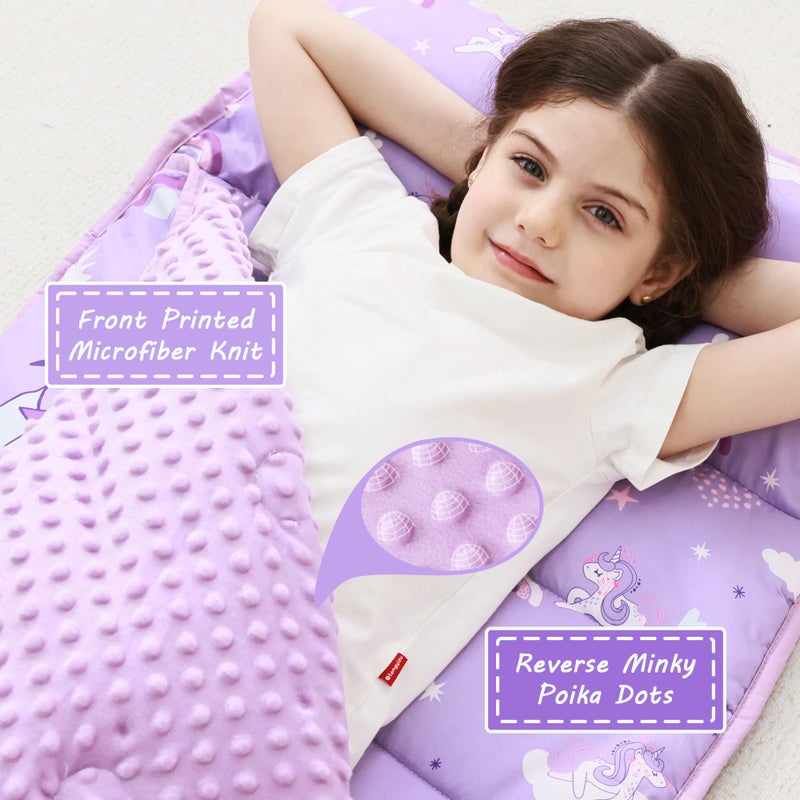 Lasoftan Toddler Nap Mat with Pillow and Blanket, Extra Large Rolled Napping Mats,Toddler Nap mats for Boys Girls, Kids Mat for Daycare, Preschool Travel Camping, Unicorn - Image 2