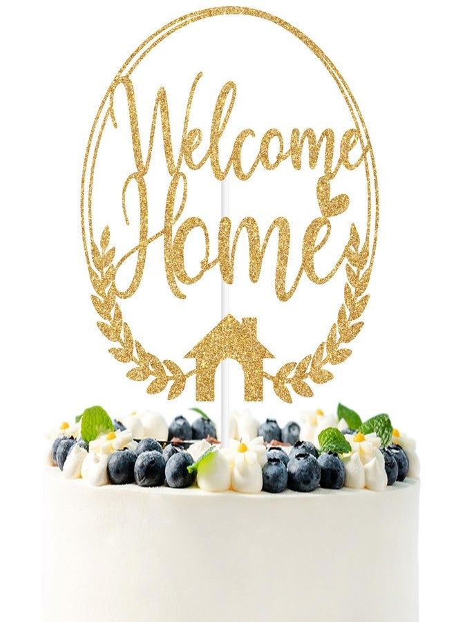 PYBHILK Gold Glitter Welcome Home Cake Topper, Home Sweet Home/Welcome New Home, Housewarming New Home Party Decorations Supplies - Image 1