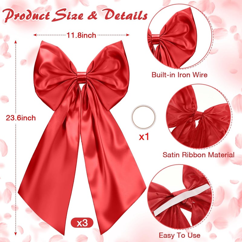 Suncalla 3 Pcs 2 FT Large Red Christmas Bow Decorations Big Satin Bows Hanging Wall Decors for Room Fireplace Coquette Birthday Backdrop Bridal Shower Wedding Bachelorette Christmas Party Supplies - Image 2