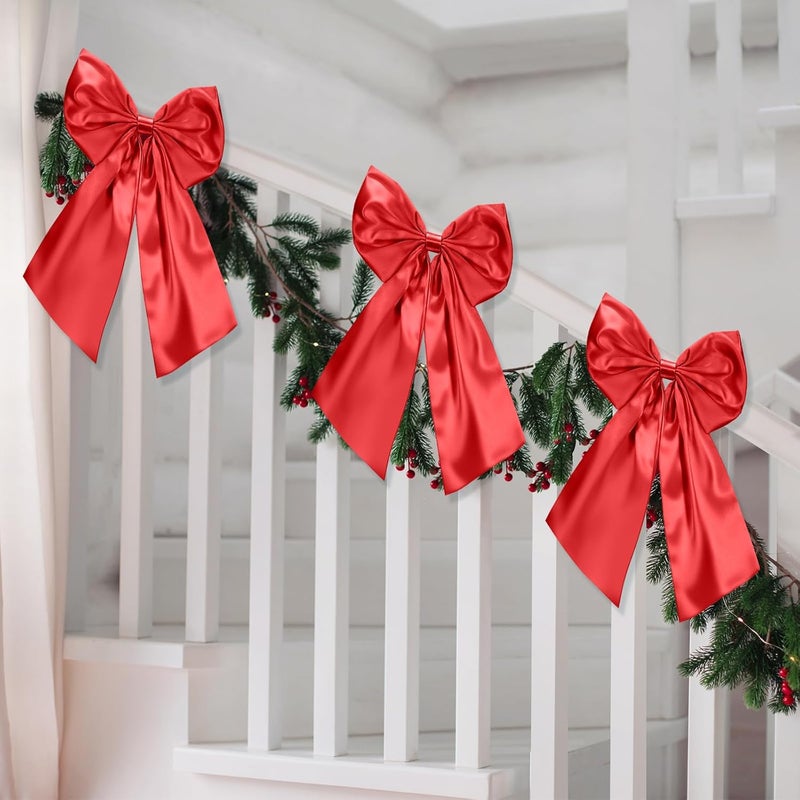 Suncalla 3 Pcs 2 FT Large Red Christmas Bow Decorations Big Satin Bows Hanging Wall Decors for Room Fireplace Coquette Birthday Backdrop Bridal Shower Wedding Bachelorette Christmas Party Supplies - Image 5