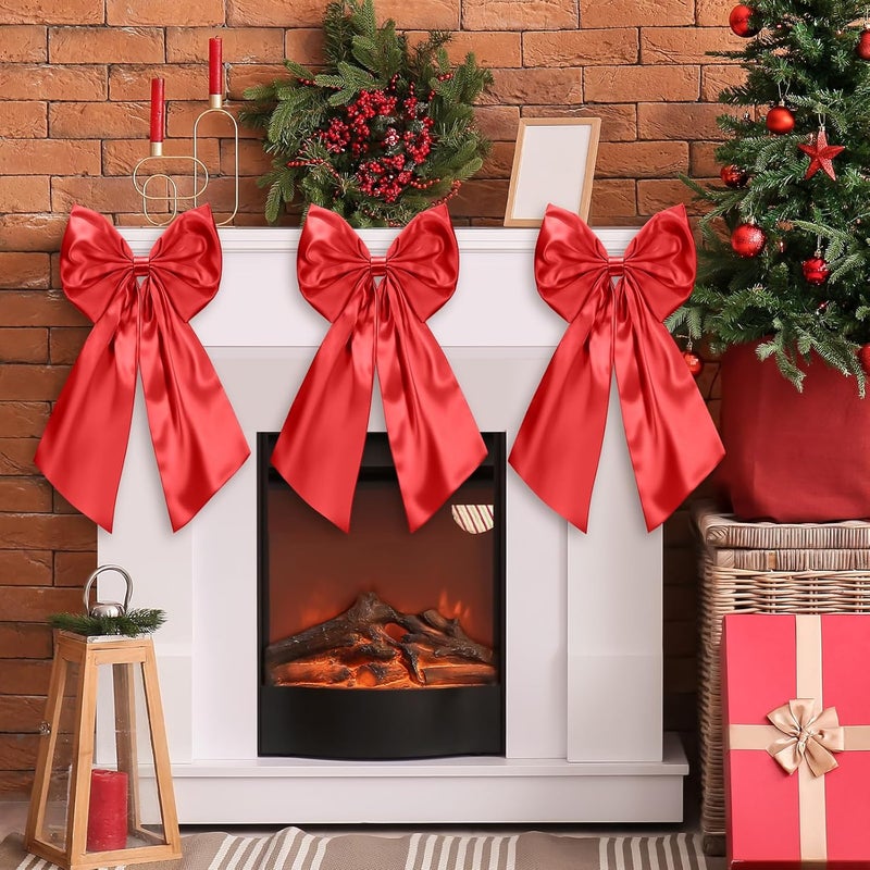 Suncalla 3 Pcs 2 FT Large Red Christmas Bow Decorations Big Satin Bows Hanging Wall Decors for Room Fireplace Coquette Birthday Backdrop Bridal Shower Wedding Bachelorette Christmas Party Supplies - Image 1