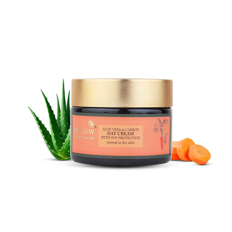 Mellow Herbal Face Cream with Aloe Vera Carrot for Smooth Silky Healthy Skin Lightweight Day Sunscreen Moisturizer for Normal to Dry Skins Sun Protection from UVA UVB Rays 50 Gm - Image 1