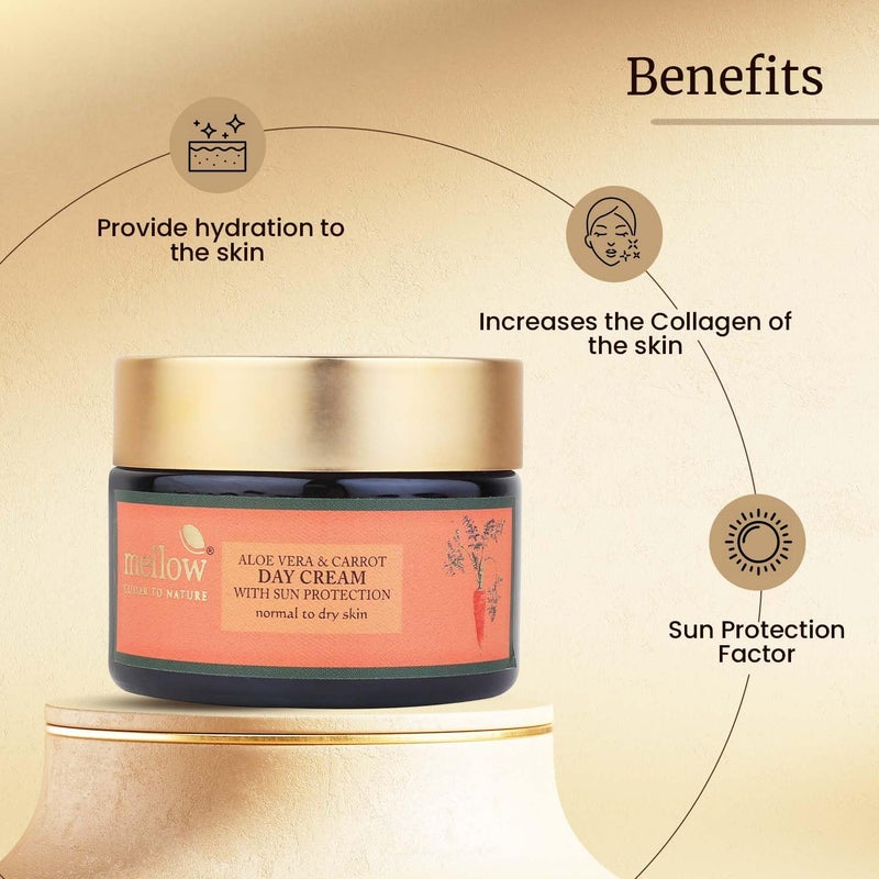 Mellow Herbal Face Cream with Aloe Vera Carrot for Smooth Silky Healthy Skin Lightweight Day Sunscreen Moisturizer for Normal to Dry Skins Sun Protection from UVA UVB Rays 50 Gm - Image 3