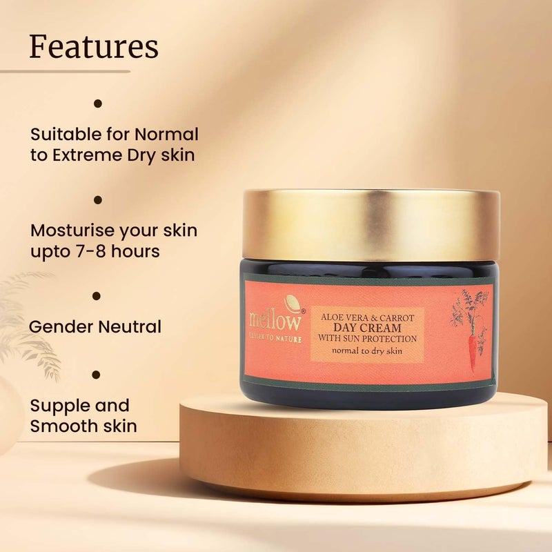 Mellow Herbal Face Cream with Aloe Vera Carrot for Smooth Silky Healthy Skin Lightweight Day Sunscreen Moisturizer for Normal to Dry Skins Sun Protection from UVA UVB Rays 50 Gm - Image 4