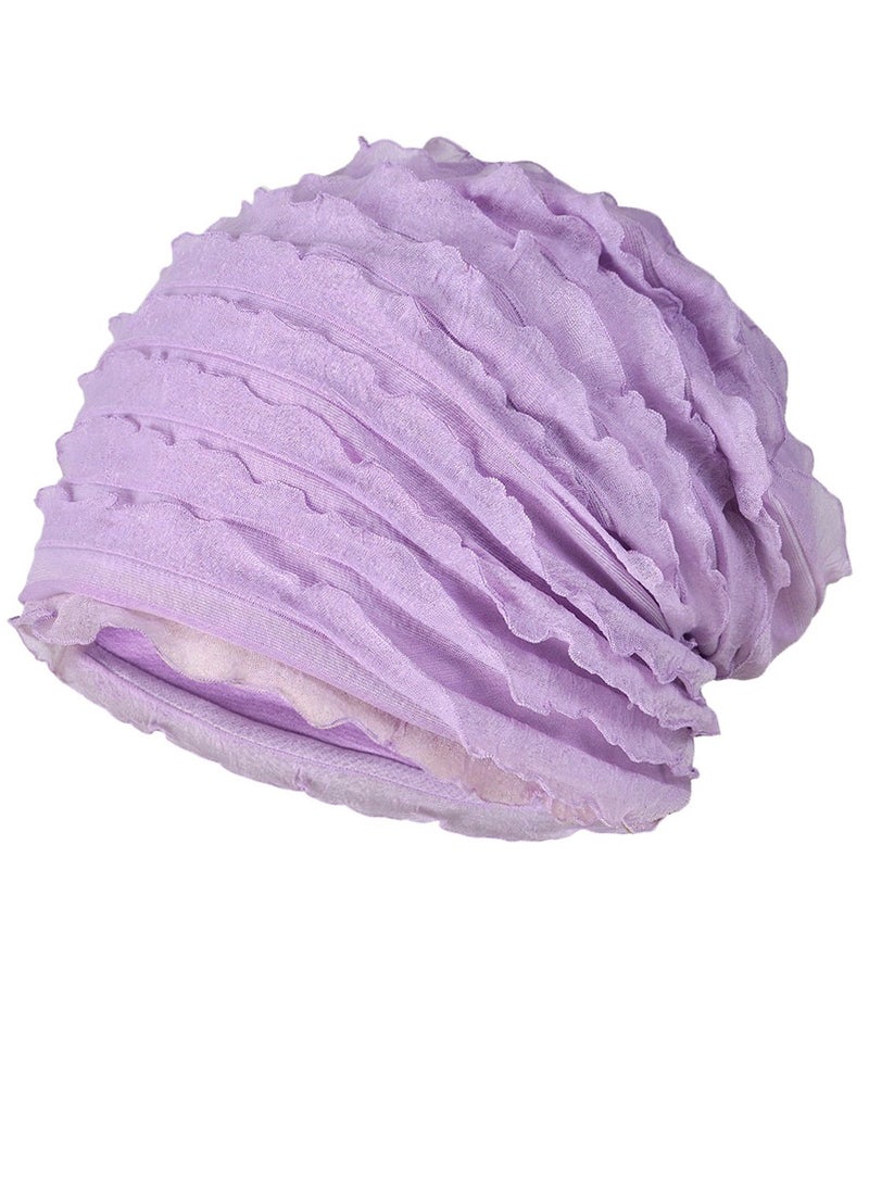 Loquat Infinity Scarf Headwear Cap Multi Layered Pleated Beanie Hat Purple 