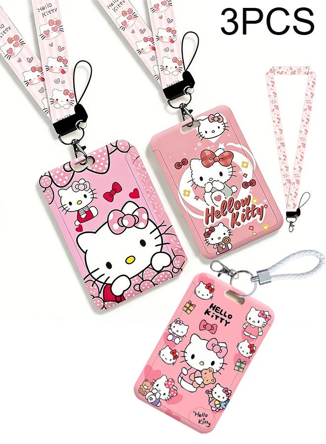 هالو كيتي 3 حوامل بطاقات مقاومة للماء، مع حبال تعليق طويلة وقصيرة، حبال تعليق قابلة للتمدد ومتينة، حامل بطاقة منزلق، حامل بطاقة لطيف بحبل تعليق - Image 1