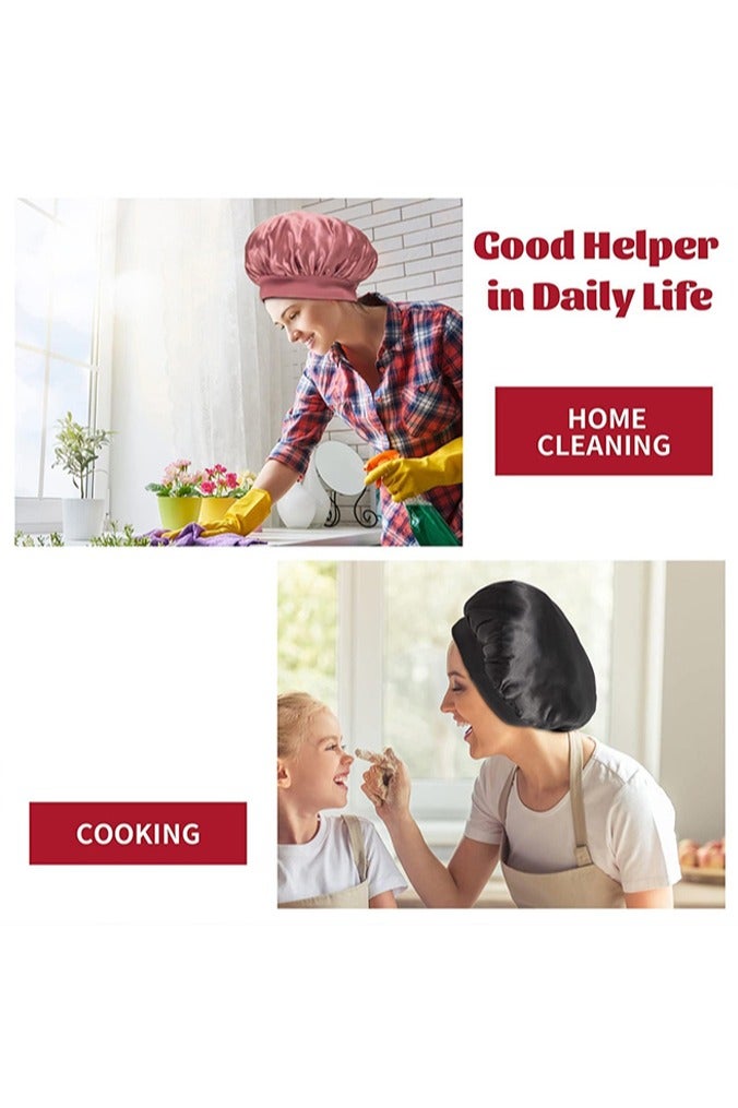 بوفان غطاء حريري للنوم، غطاء شعر لامع، غطاء نوم من الحرير المرن، غلاف شعر للنساء (أسود وردي) - Image 3