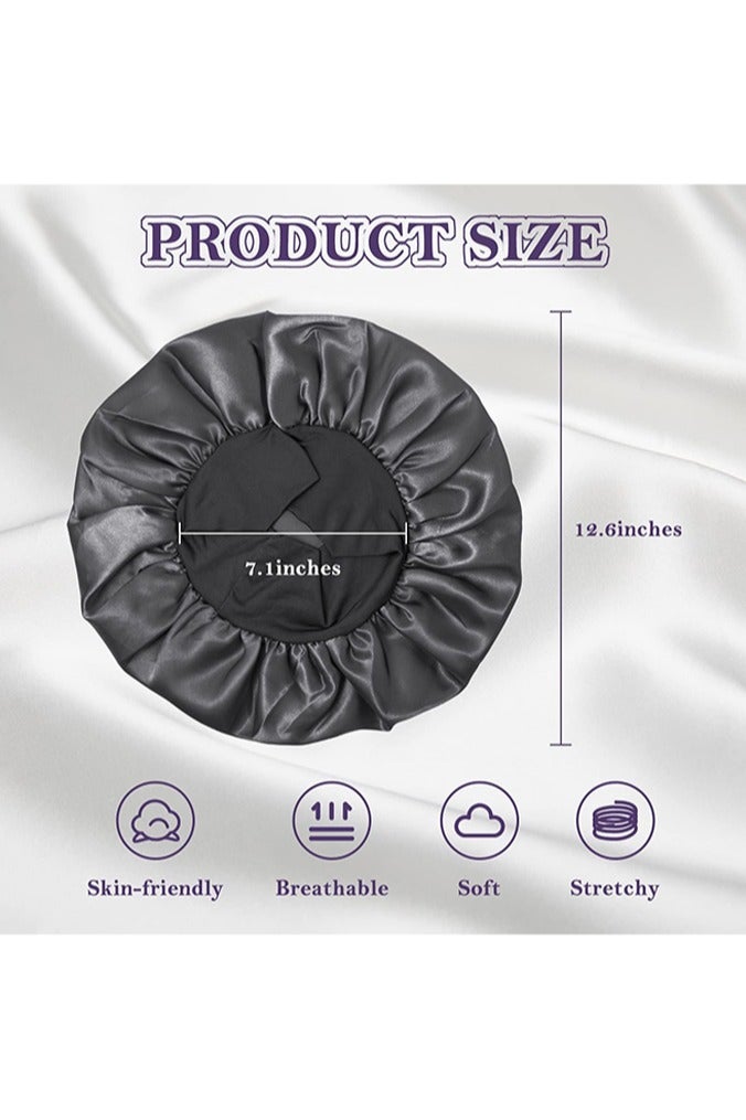 بوفان غطاء حريري للنوم، غطاء شعر لامع، غطاء نوم من الحرير المرن، غلاف شعر للنساء (أسود وردي) - Image 4