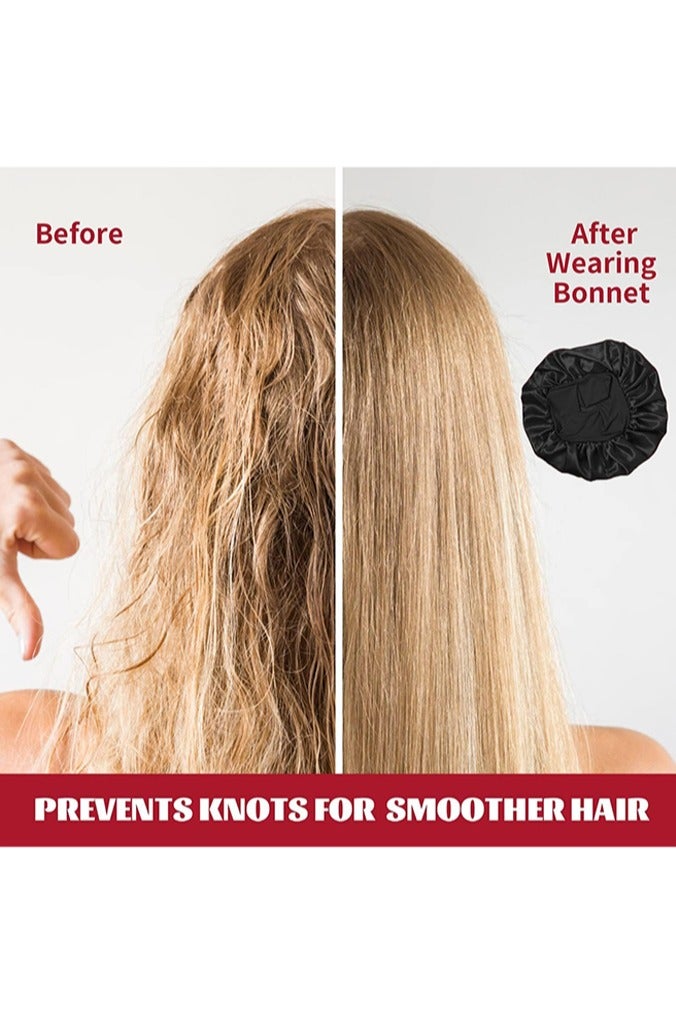 بوفان غطاء حريري للنوم، غطاء شعر لامع، غطاء نوم من الحرير المرن، غلاف شعر للنساء (أسود وردي) - Image 5