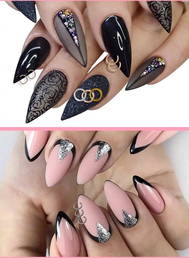 TOROKOM 1014 Pcs Nail Art Dangle Charms Piercing Tool Hand Drill, TOROKOM 6 Sizes 4 Colors Open Jump Rings for Jewelry Making with Jump Ring Opener, Nail Charms Nail Jewelry Rings with Pliers and Tweezers - Image 2
