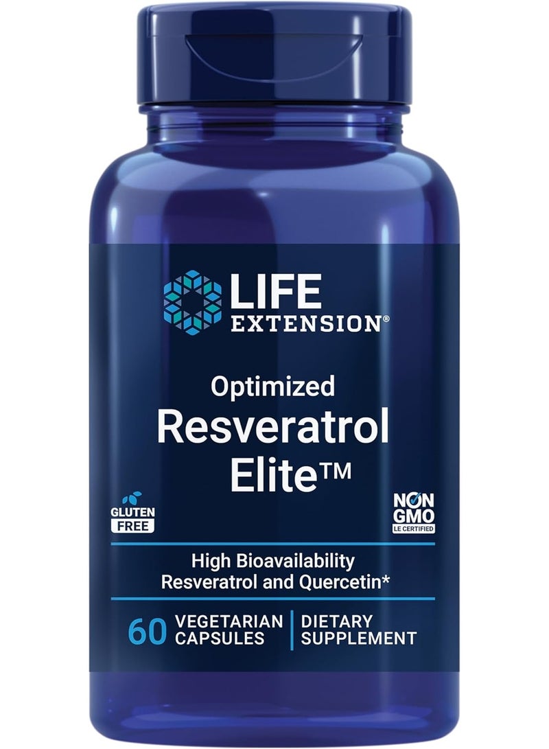 لايف إكستنشن ريسفيراترول إيليت المُحسّن، 60 كبسولة - ترانس-ريسفيراترول مع كيرسيتين، دعم مضادات الأكسدة، تركيبة صحية لمكافحة الشيخوخة، خالٍ من الغلوتين، غير معدّل وراثيًا، نباتي - Image 1