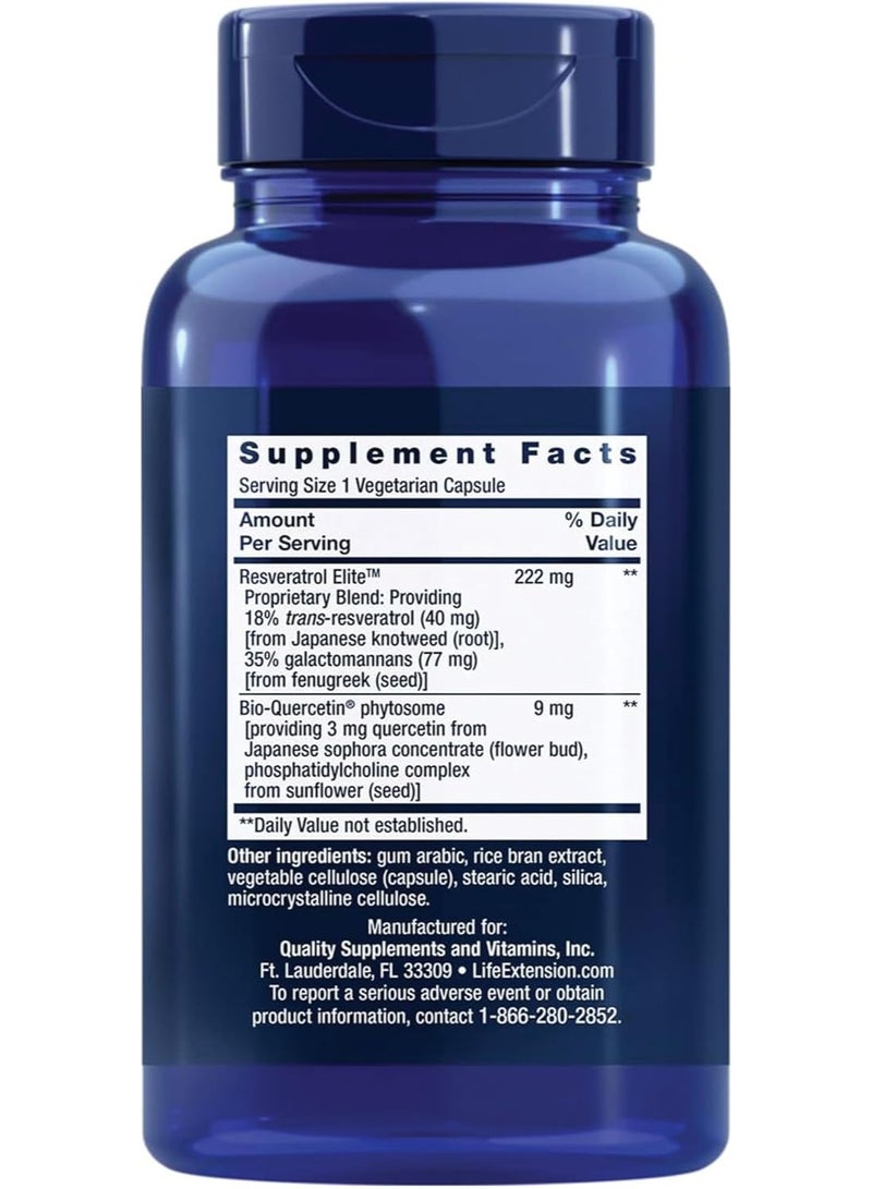 لايف إكستنشن ريسفيراترول إيليت المُحسّن، 60 كبسولة - ترانس-ريسفيراترول مع كيرسيتين، دعم مضادات الأكسدة، تركيبة صحية لمكافحة الشيخوخة، خالٍ من الغلوتين، غير معدّل وراثيًا، نباتي - Image 2