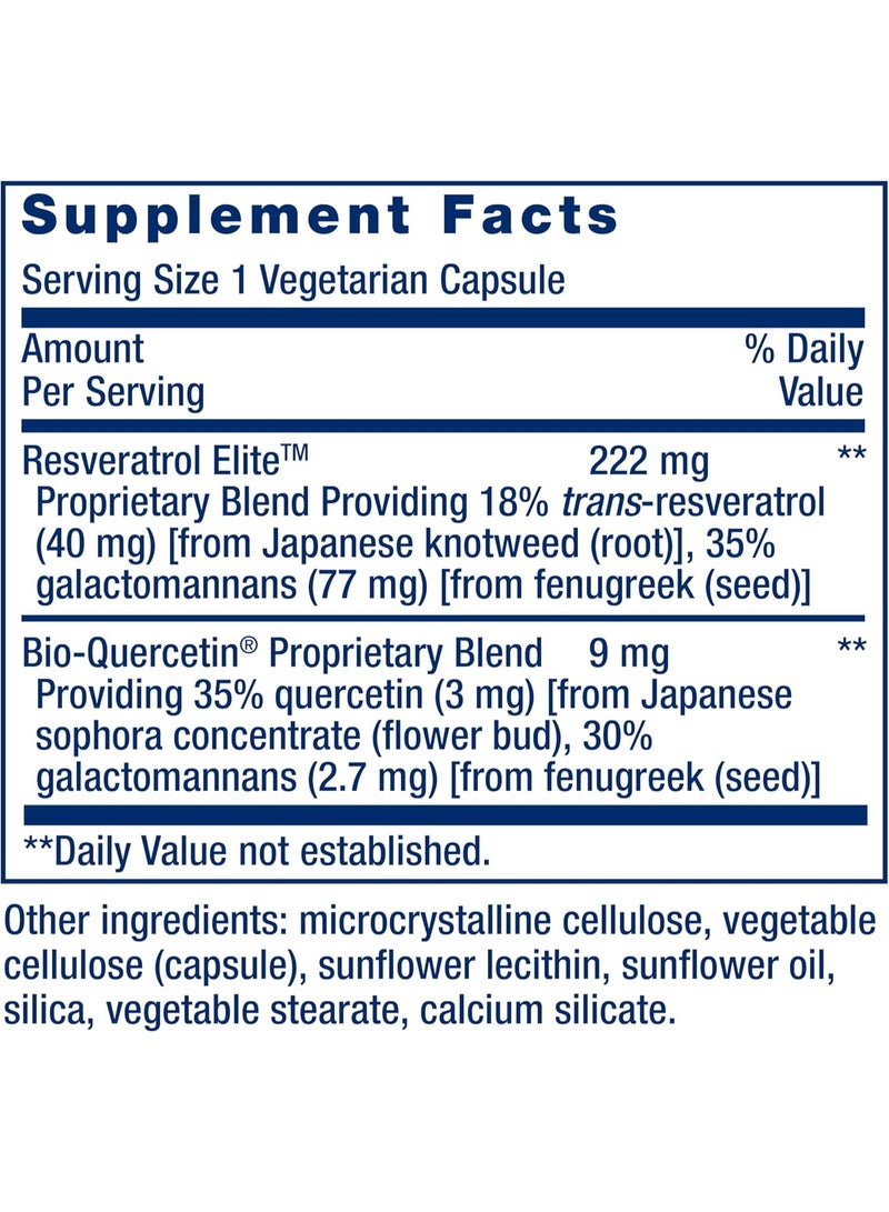 لايف إكستنشن ريسفيراترول إيليت المُحسّن، 60 كبسولة - ترانس-ريسفيراترول مع كيرسيتين، دعم مضادات الأكسدة، تركيبة صحية لمكافحة الشيخوخة، خالٍ من الغلوتين، غير معدّل وراثيًا، نباتي - Image 3