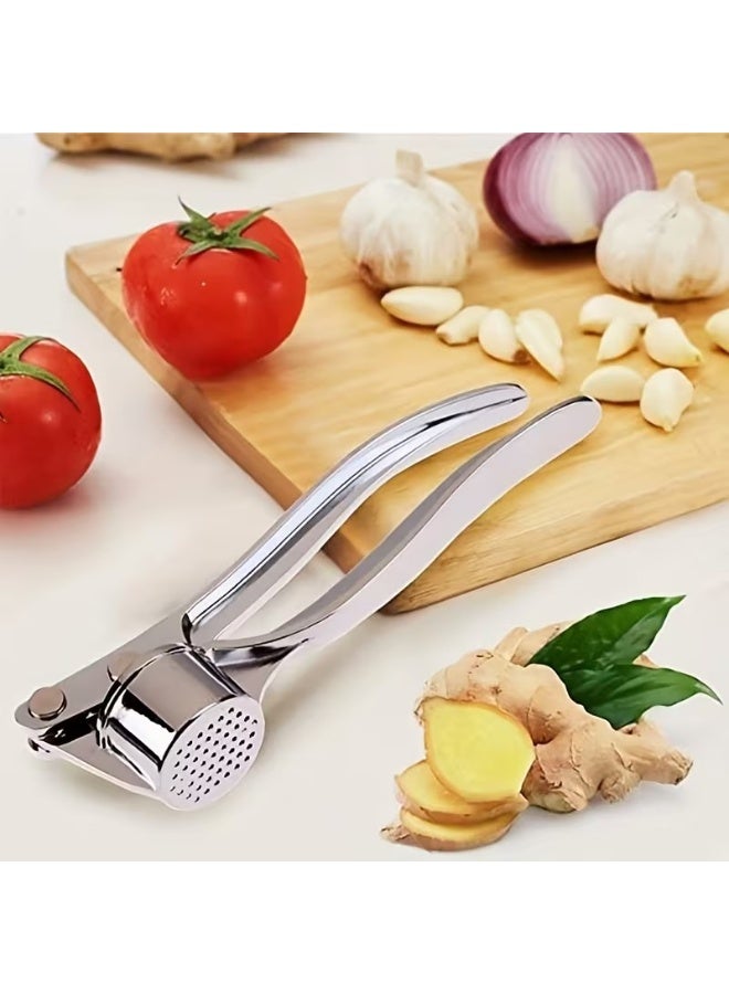 Goolsky 1pc Stainless Steel Manual Garlic Press & Ginger Crusher - Heavy Duty Handheld Crusher with Ergonomic Handle, No Electricity Needed for Kitchen, Camping, Picnics, Camping Tool | Modern Kitchenware | Easyclean Material - Image 3