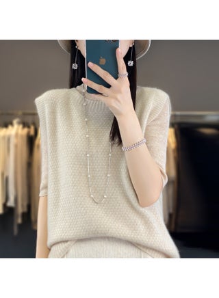 Merino 100 Wool Vest Women's Knitted Stacked Vest Casual Round Neck Waistcoat Sleeveless Fashionable Outer Sweater - pzsku/ZB7E11D625BD7117AE12AZ/45/1750046459/5d29e096-471e-423b-a27d-e4e722f0a89d
