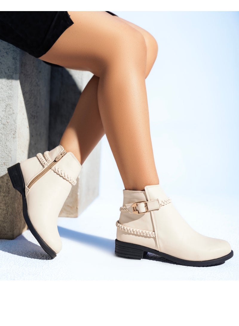 LIFESTYLISH Ankle Boots G-23 Leather - Beige  - Image 1