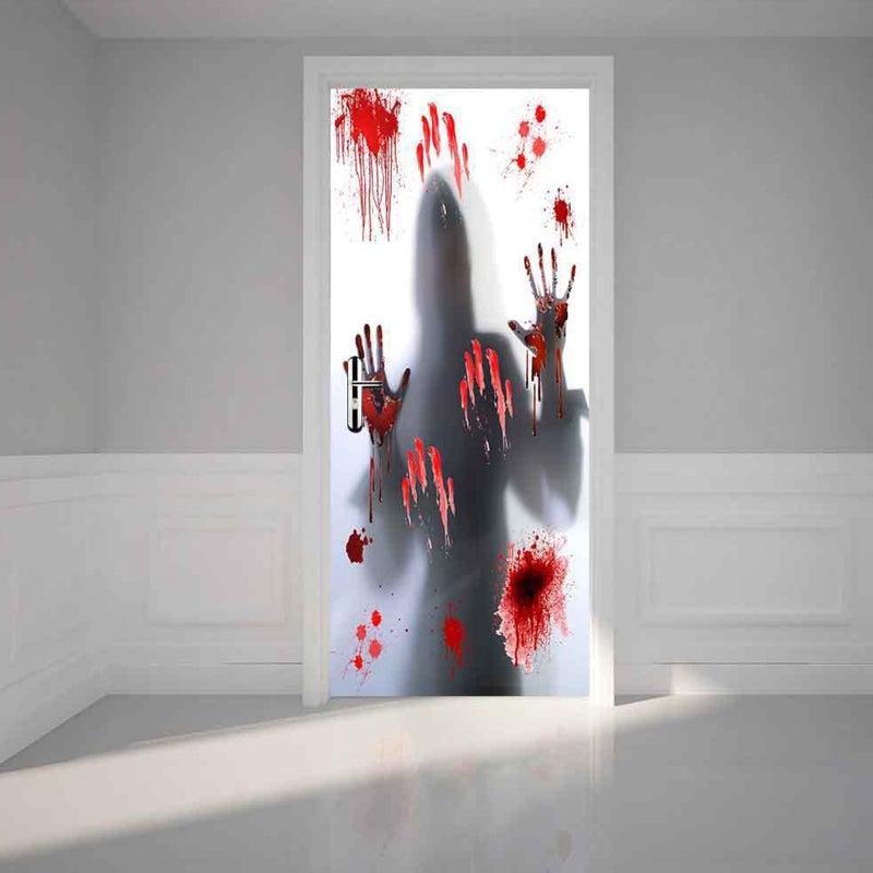 Halloween 3D Door Sticker Scary Bloody Handprint Self Adhesive Door Decal Horror Removable Vinyl Door Art Decor for Halloween Party Decor - Image 4