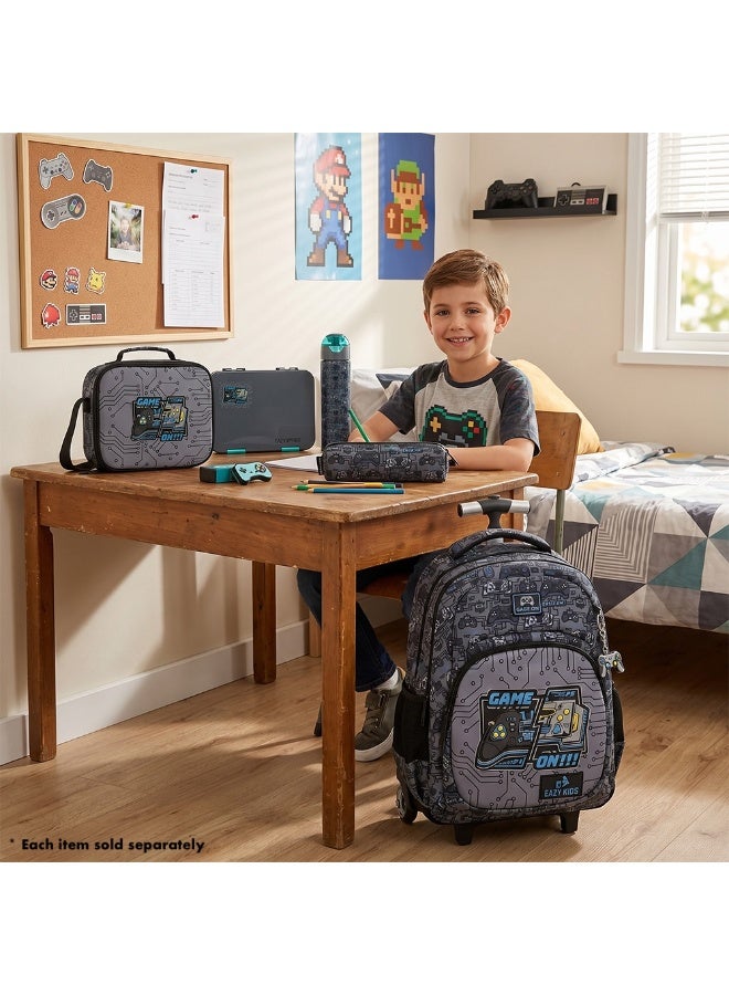 Eazy Kids 17” Trolley School Backpack Set w/ Convertible Bento Lunch Box & Insulated Water Bottle – Gamer Grey - Image 5