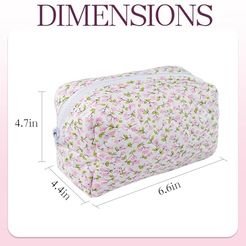 GISMTR Quilted Makeup Bag Floral Cotton Make up Bag Puffy Coquette Makeup pouch Aesthetic Cute Travel Toiletry Bag for Women Girls - Image 2