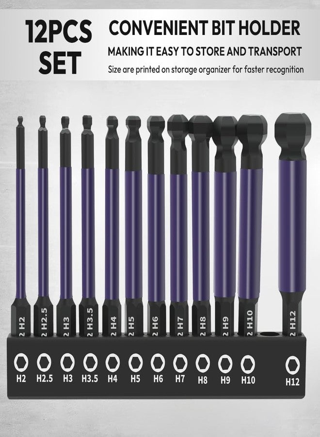 Saipe 12pcs Ball End Hex Bit Set, 75mm/3" Length Ball End Hex Screwdriver Bit Set, Magnetic 1/4 Inch Hex Shank Ball End Hex Head Allen Wrench Drill Bit Set, S2 Steel Hex Key Ball End Bit - Image 5