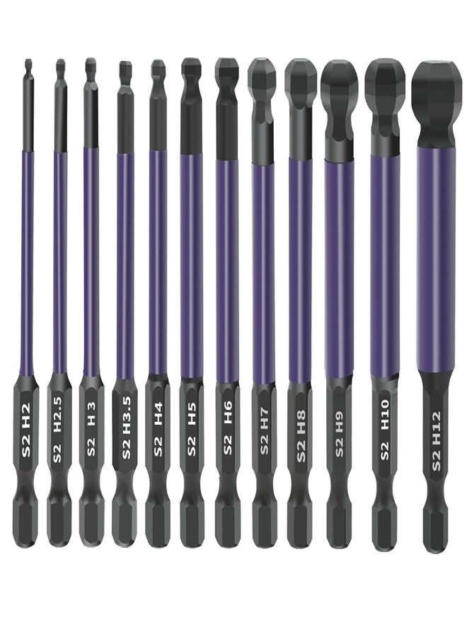 Saipe 12pcs Ball End Hex Bit Set, 75mm/3" Length Ball End Hex Screwdriver Bit Set, Magnetic 1/4 Inch Hex Shank Ball End Hex Head Allen Wrench Drill Bit Set, S2 Steel Hex Key Ball End Bit - Image 1