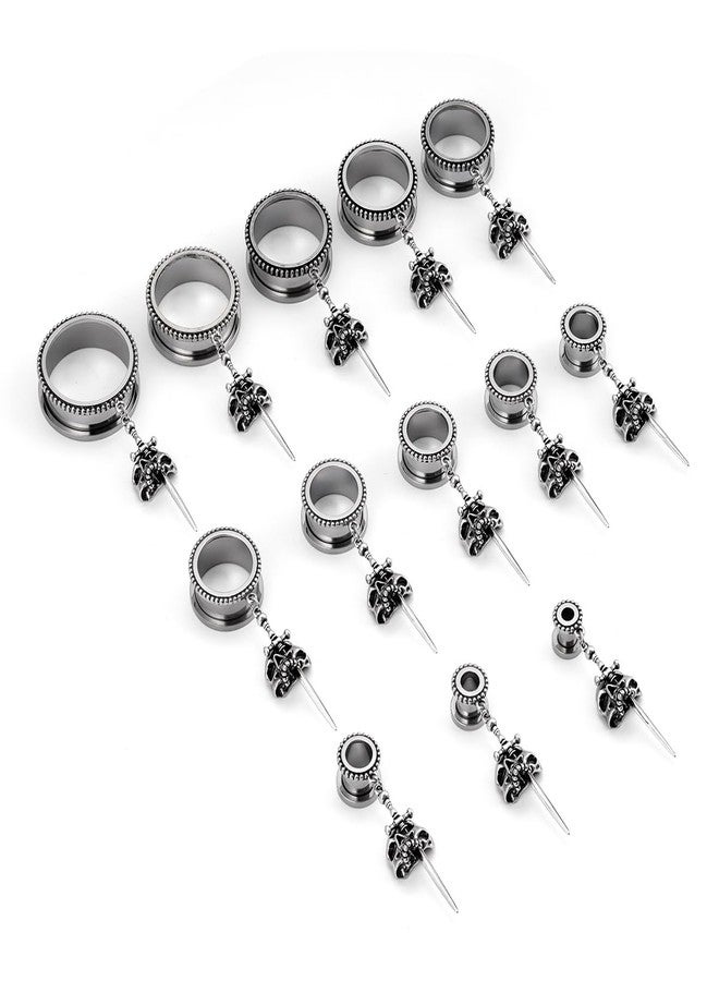 COOEAR Gauges for Earrings, Skull Sword Dangle Plugs and Tunnels, Screw Back Piercing Expander 0g. - Image 5