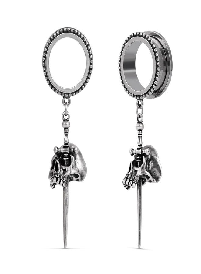 COOEAR Gauges for Earrings, Skull Sword Dangle Plugs and Tunnels, Screw Back Piercing Expander 0g. - Image 1