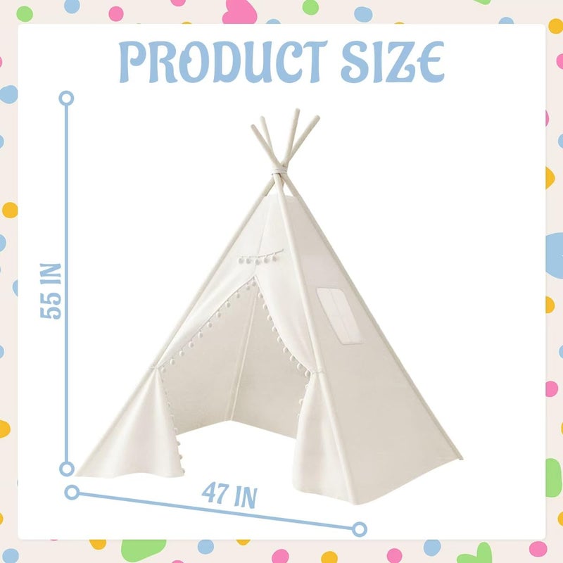 Jamceoceo 4 PCS Teepee Tent for Kids,Washable Tapered Kids Teepee Tent,Bohemian Teepee Tents,White Collapsible Sleepover Tents,for Boys and Girls Sleepover Pajamas Party Birthday SPA - Image 2