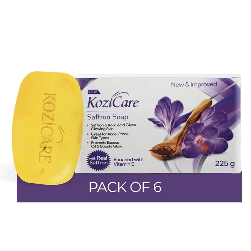 Kozicare Saffron Soap Skin Brightening Dark Spot Remover Real Saffron Olive Oil and Kojic Acid Formula For Face Body Smooth Acne Scars Uneven Skin Tone 75gm Pack of 6 - Image 1