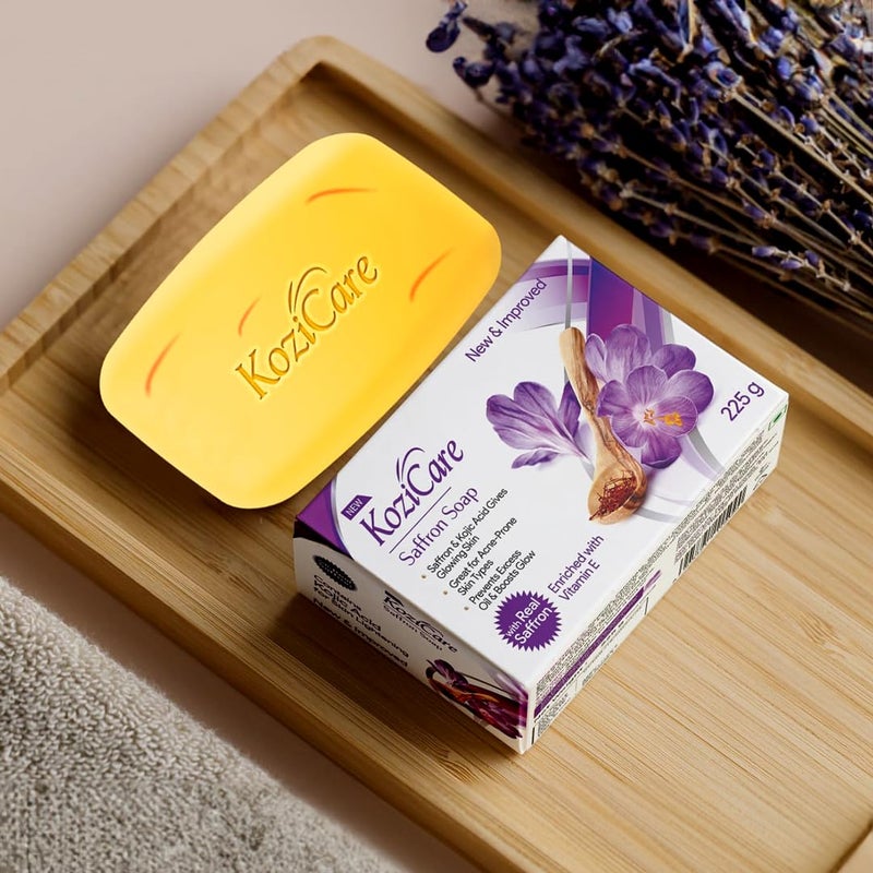 Kozicare Saffron Soap Skin Brightening Dark Spot Remover Real Saffron Olive Oil and Kojic Acid Formula For Face Body Smooth Acne Scars Uneven Skin Tone 75gm Pack of 6 - Image 2