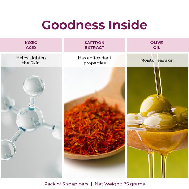 Kozicare Saffron Soap Skin Brightening Dark Spot Remover Real Saffron Olive Oil and Kojic Acid Formula For Face Body Smooth Acne Scars Uneven Skin Tone 75gm Pack of 6 - Image 3