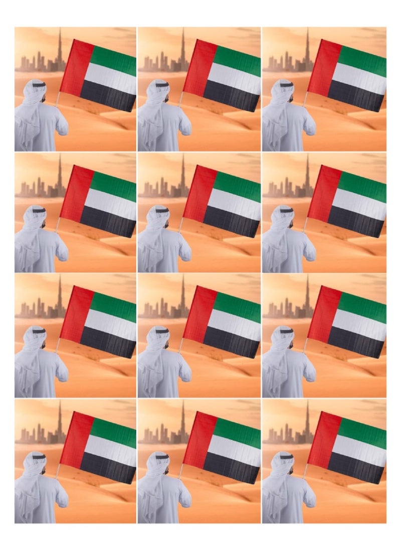 Yuwell 12 Pcs UAE Hand Waving Flag for National Day Flag Day Celebration 1 Meter  - Image 1