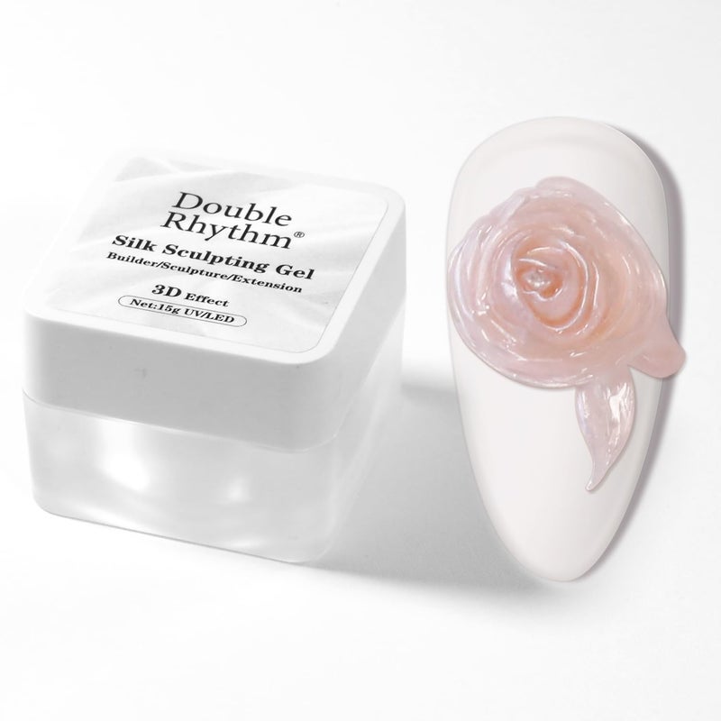 جل الأظافر ثلاثي الأبعاد دابل ريثم بؤرة صلبة لتشكيل الأظافر لفن الأظافر جل صلب غير لاصق لبناء ونحت وتشكيل تمديد الأظافر قابل للإزالة تحت الأشعة فوق البنفسجية/LED صالون فن الأظافر في المنزل DIY 0.5 أونصة (نود-حرير 02)