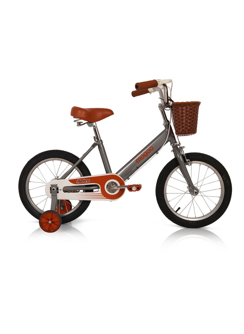 MOGOO Kids Retro Classic Style Vintage Basket Road Bike With Training Wheels For 5-8 Years Grey  - Image 1